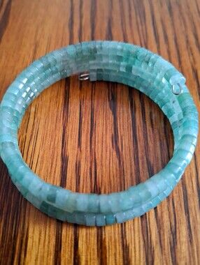 Green Adventurine Heishi Beaded Memory Wire Wrap Bracelet